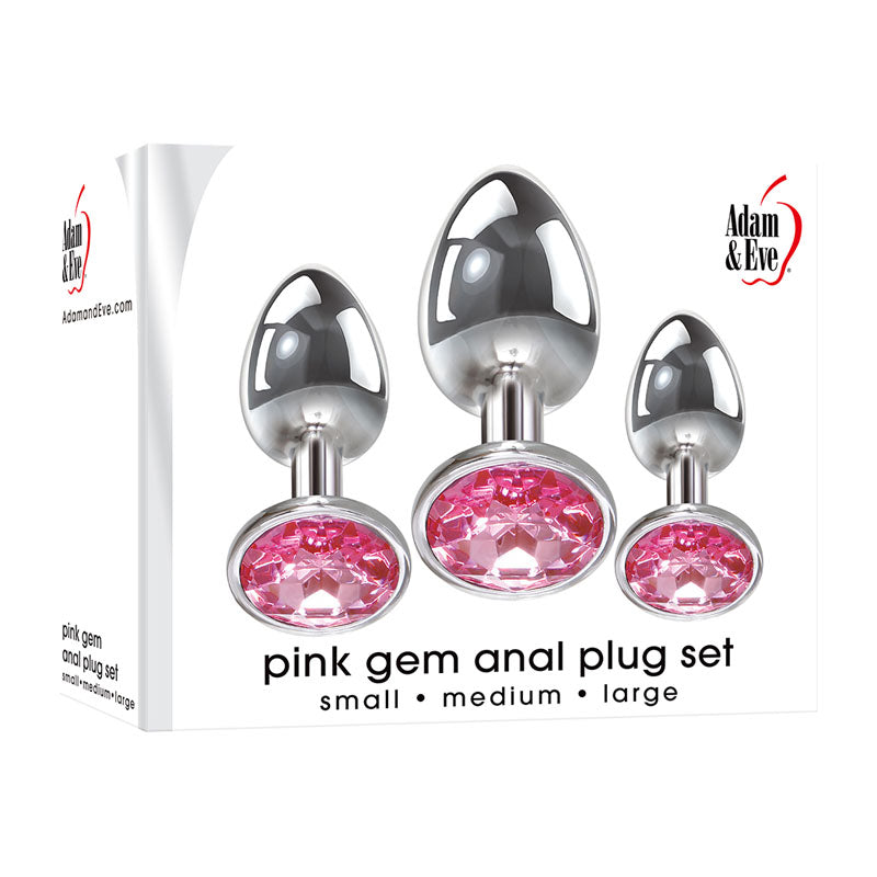 Adam & Eve Pink Gem Anal Plug Set – Metallic Butt Plugs in 3 Sizes