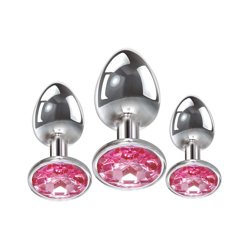Adam & Eve Pink Gem Anal Plug Set – Metallic Butt Plugs in 3 Sizes