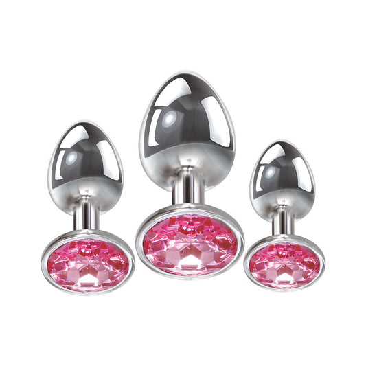 Adam & Eve Pink Gem Anal Plug Set – Metallic Butt Plugs in 3 Sizes