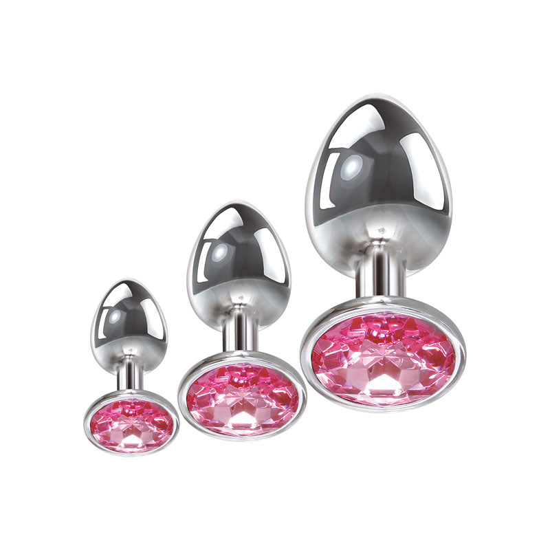 Adam & Eve Pink Gem Anal Plug Set – Metallic Butt Plugs in 3 Sizes