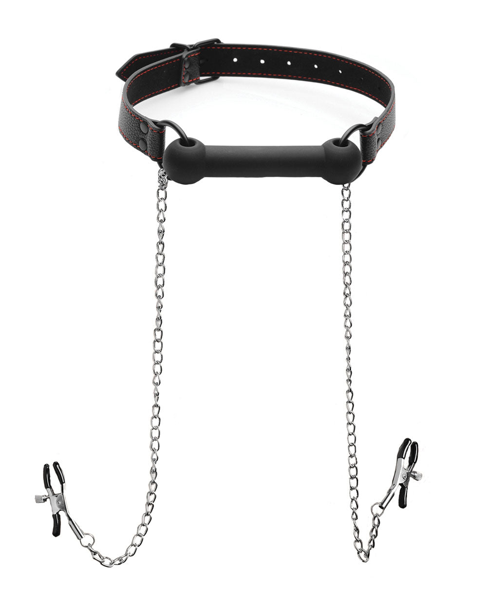 Silicone Bit Gag with Adjustable Nipple Clamps – Silicone BDSM Accessory
