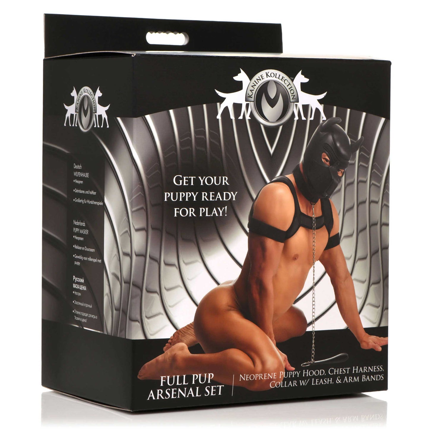 Master Series Full Pup Arsenal Set Black Neoprene Puppy Hood Chest Harness Collar Leash and Arm Bands