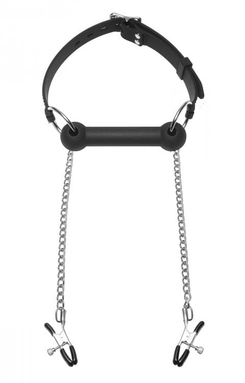 Equine Silicone Bit Gag With Nipple Clamps For Playful Restraint And Pleasure