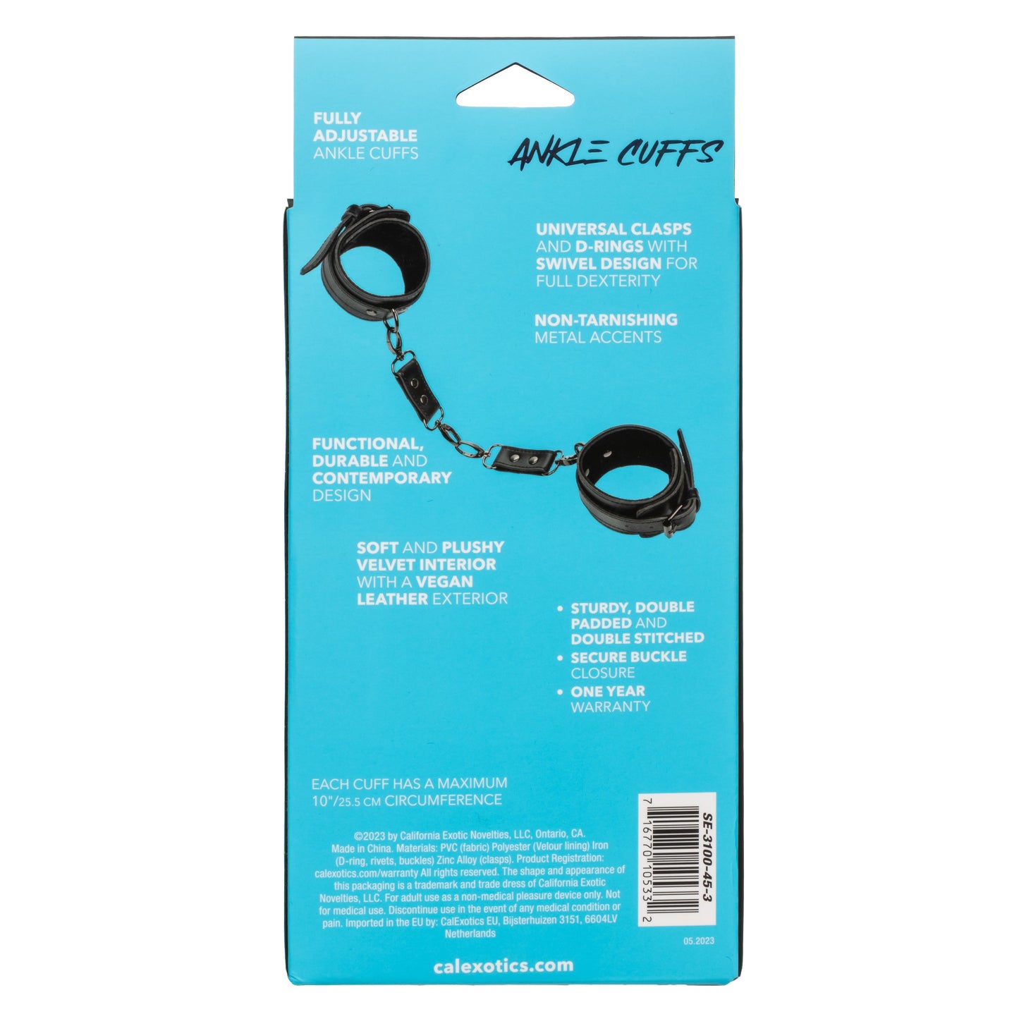 Euphoria Collection Adjustable Black Velvet and Vegan Leather Ankle Cuffs with Metal Clasps