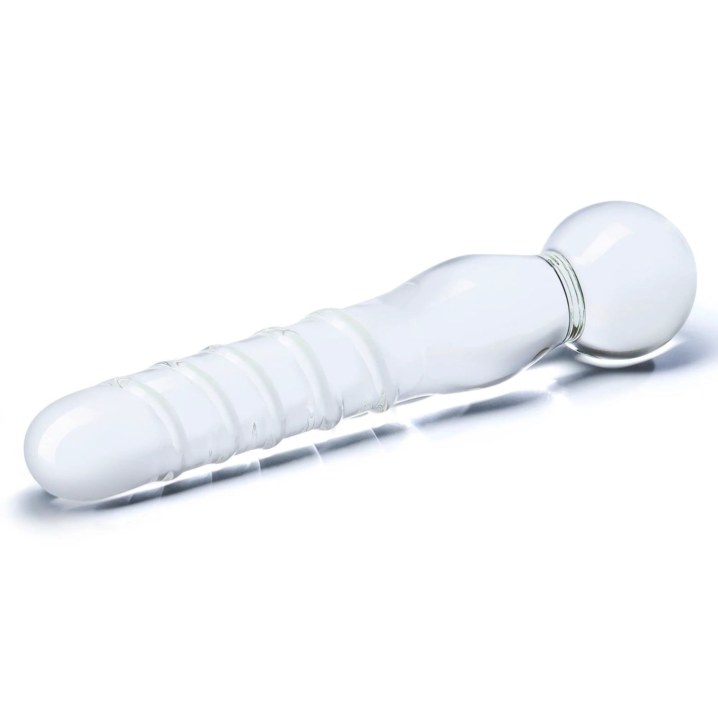 Glas 8 Inch Joystick Clear Glass Dildo Spiral and Bulbous Ends Hypoallergenic Sex Toy