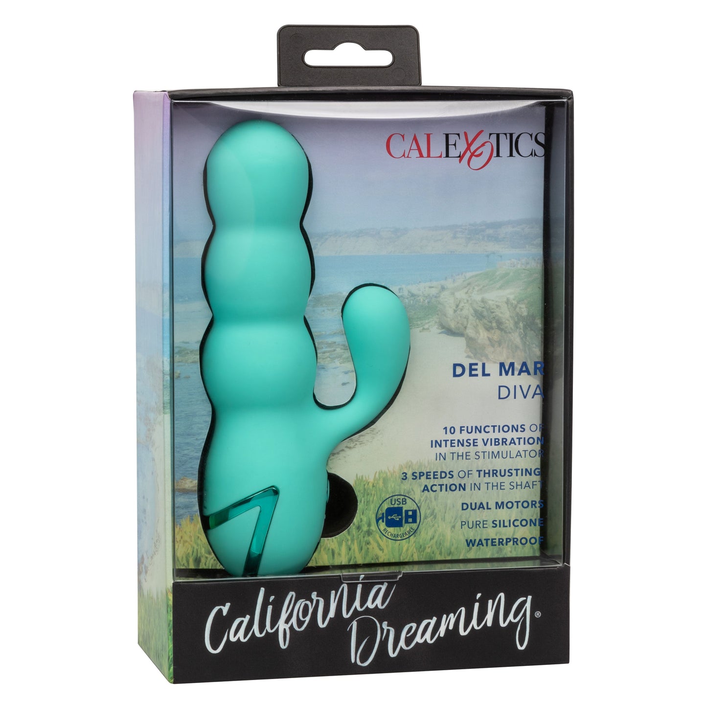 California Dreaming Del Mar Diva Teal Silicone Dual Motor Massager with 10 Vibration Functions =