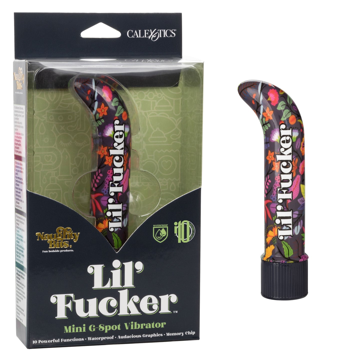 Naughty Bits Lil' Fucker Mini G-Spot Vibrator 4.25 Inch Waterproof with Floral Design