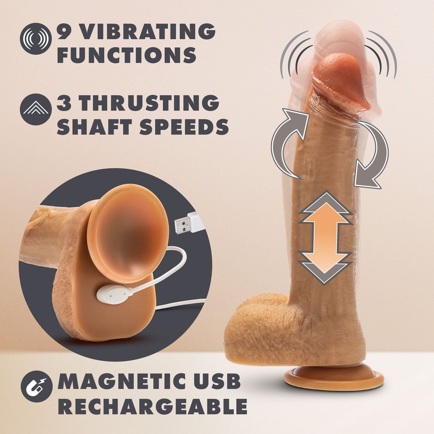 Dr Phillips 8.5 Inch Tan Silicone Thrusting Dildo with Remote