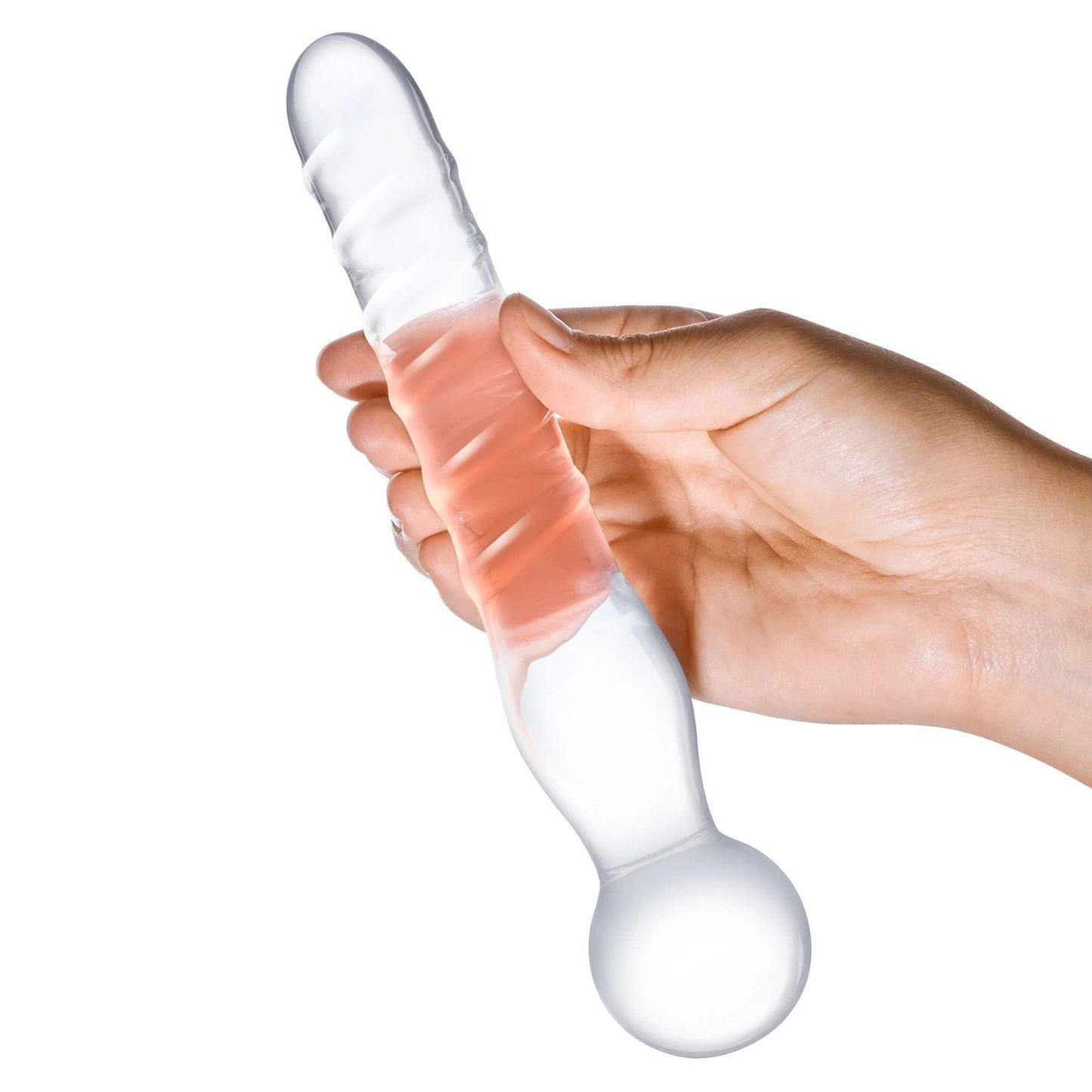 Glas 8 Inch Joystick Clear Glass Dildo Spiral and Bulbous Ends Hypoallergenic Sex Toy