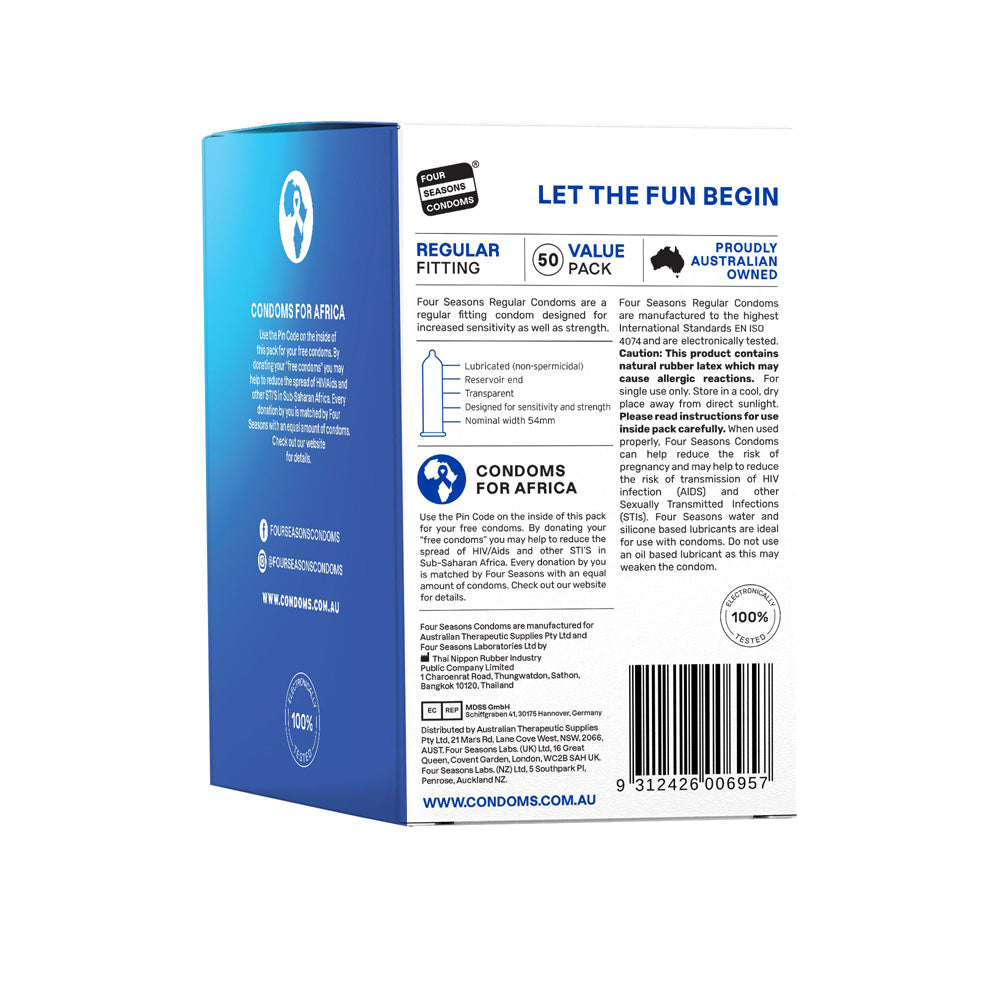 Four Seasons Regular Condoms – 54mm Lubricated Condoms 50 Pack