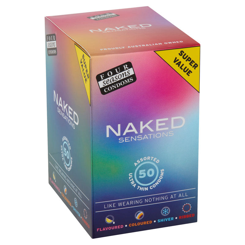 Four Seasons Naked Sensations – Ultra Sensitive Lubricated Condoms - Assorted 50 Pack