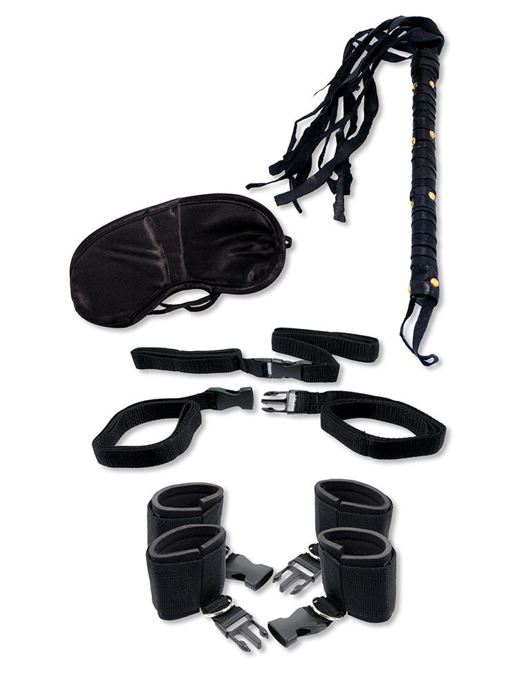 Fetish Fantasy Bedroom Bondage Kit with Restraints and Whip