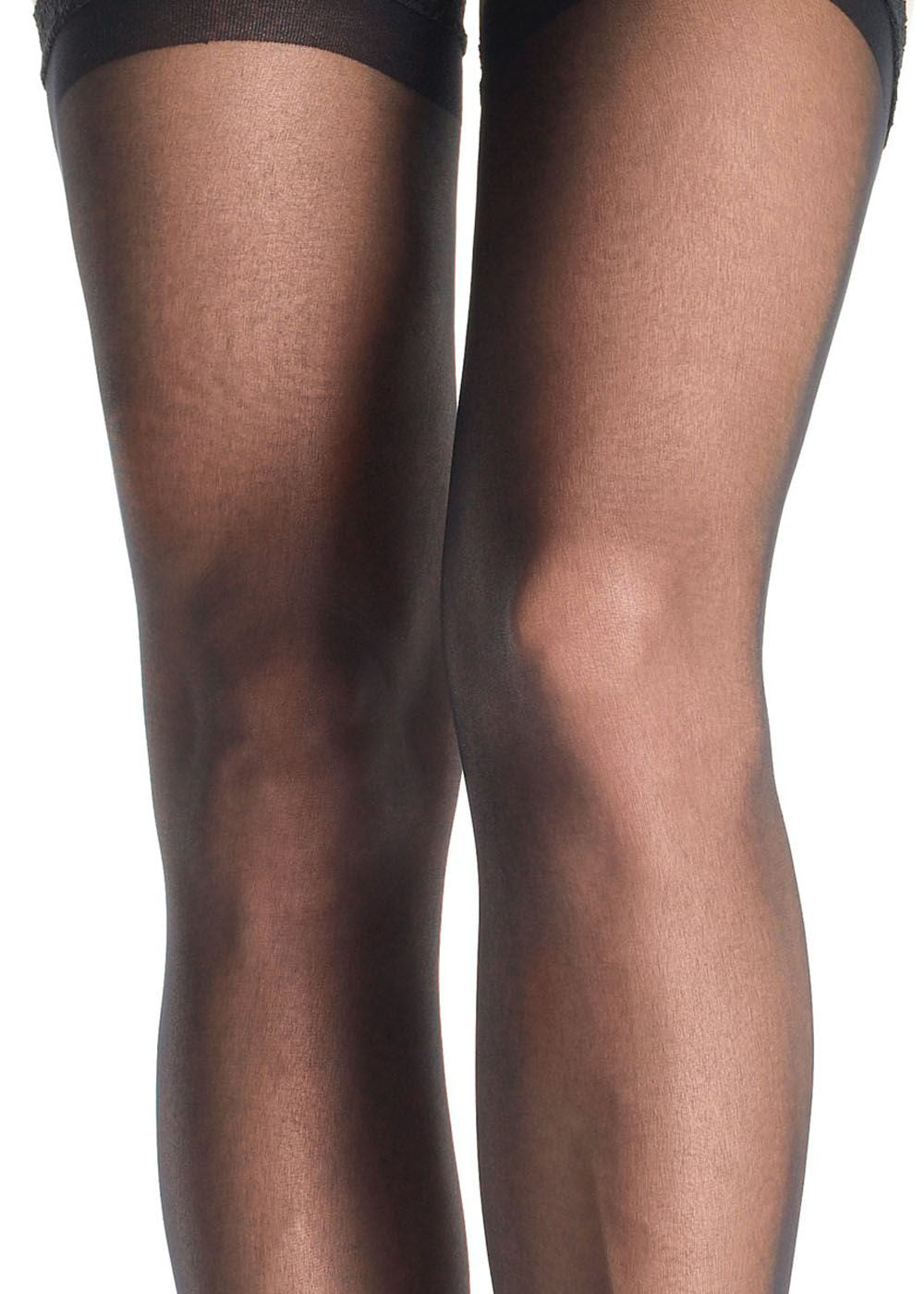 Sheer Lace Top Stockings with Attached Lace Garterbelt (Black) – Queen Size Thigh Highs