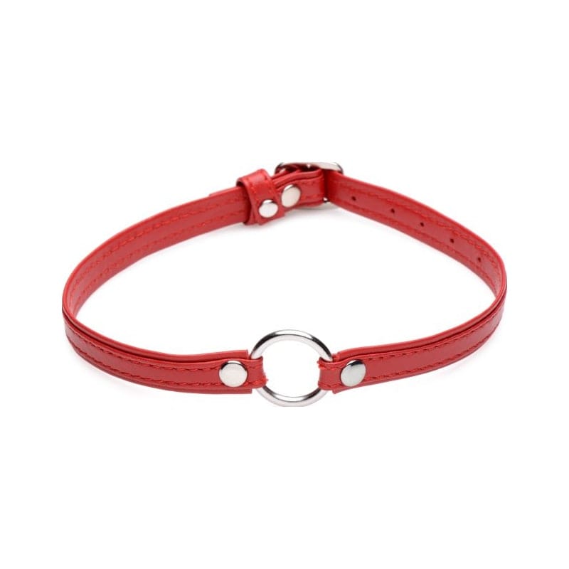 Fiery Pet Leather Choker with Silver Ring in Red