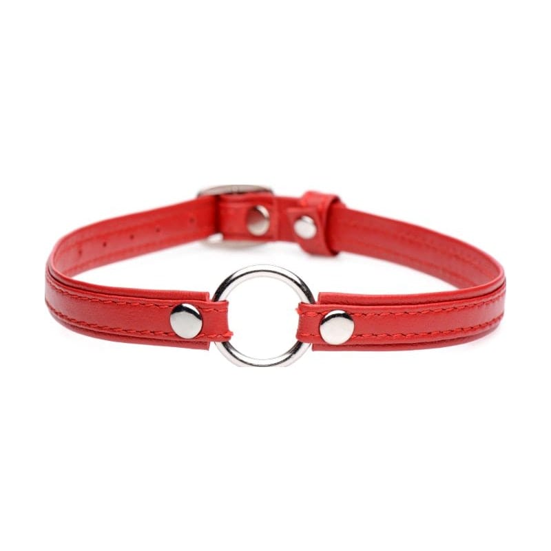 Fiery Pet Leather Choker with Silver Ring in Red