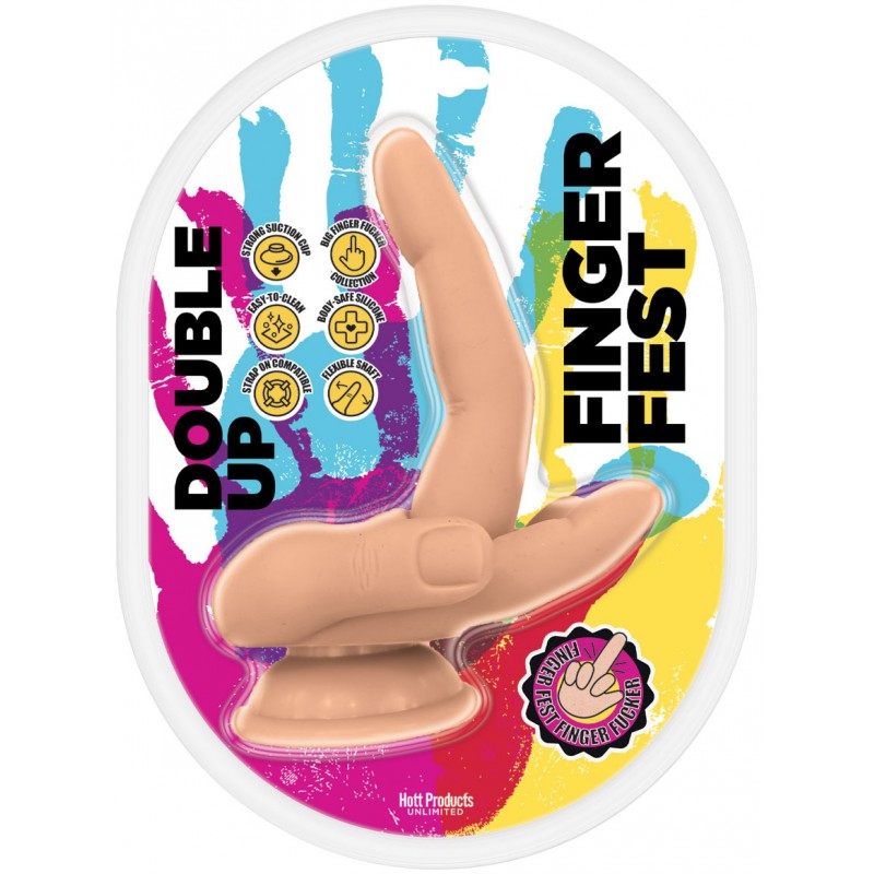 Finger Fest Dildo Double Up Flesh – Silicone Suction Cup Dildo