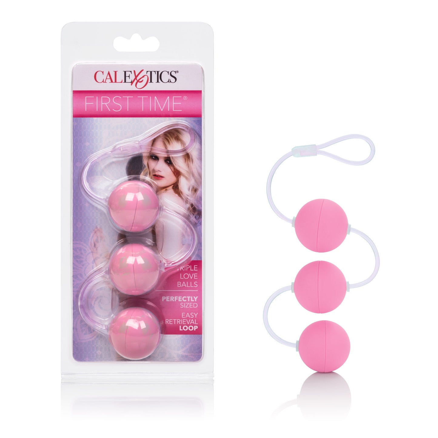 First Time Love Balls Triple Lover Pink Kegel Balls Set 1.25 Inch Each with Retrieval Loop