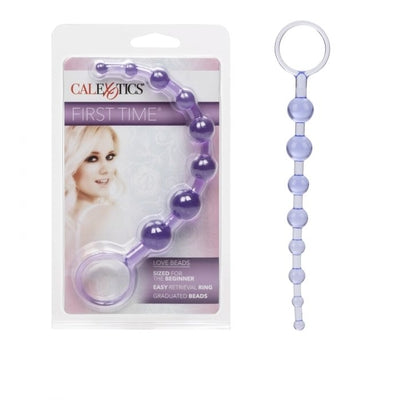 First Time Love Beads Purple Slim Graduated Flexible Anal Beads with EZ Retrieval Ring