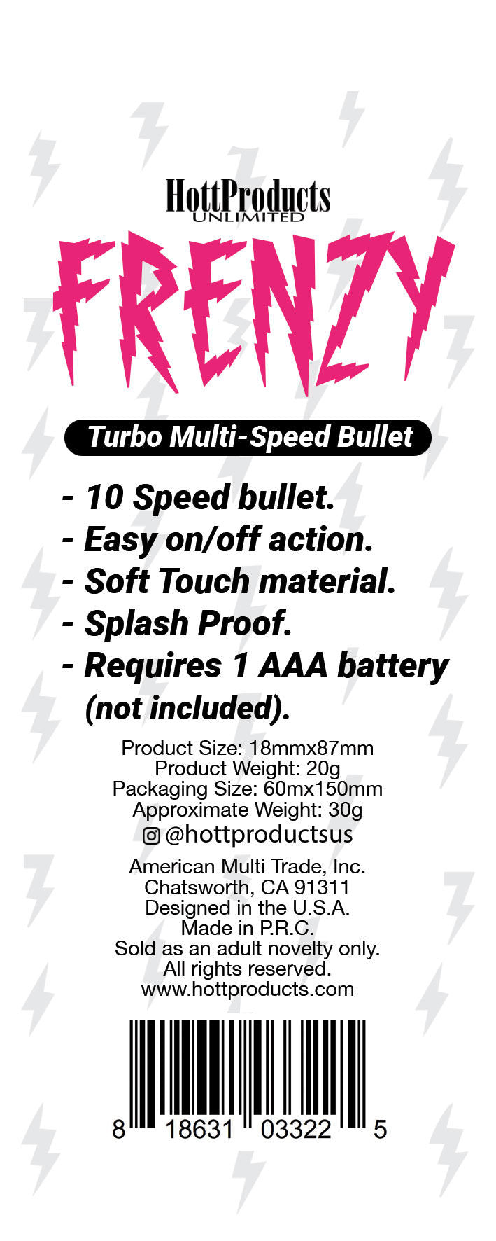 Frenzy Power Bullet Vibrator (Black) – Splash Proof 10 Speed Vibrator