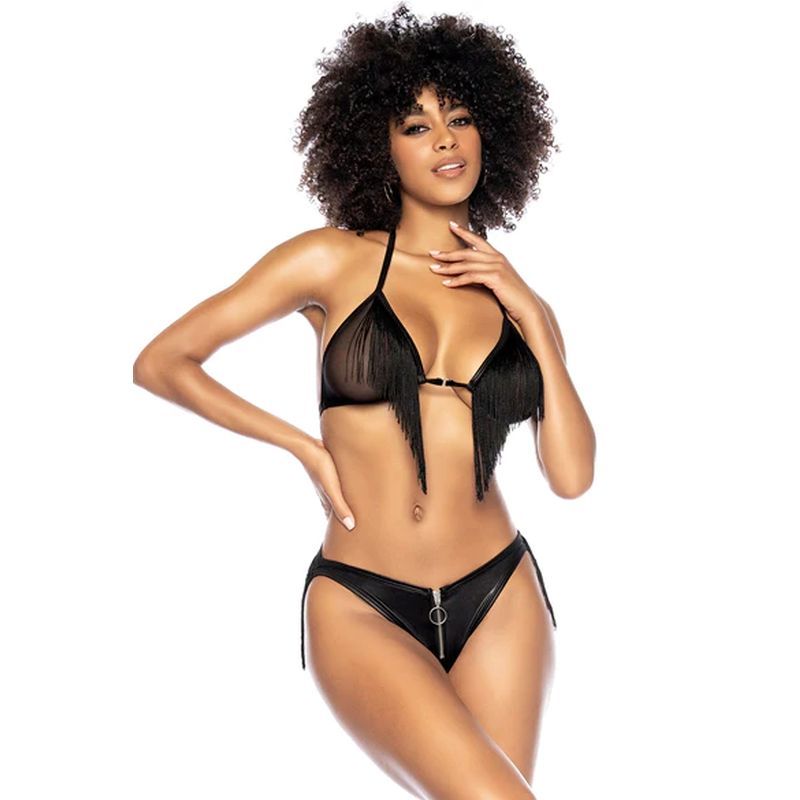 Fringe Halter Two Piece Set Black