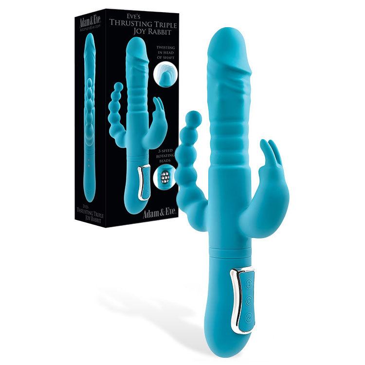 Adam & Eve Thrusting Triple Joy (Teal) – USB Rechargeable Rabbit Vibrator 25.4 cm