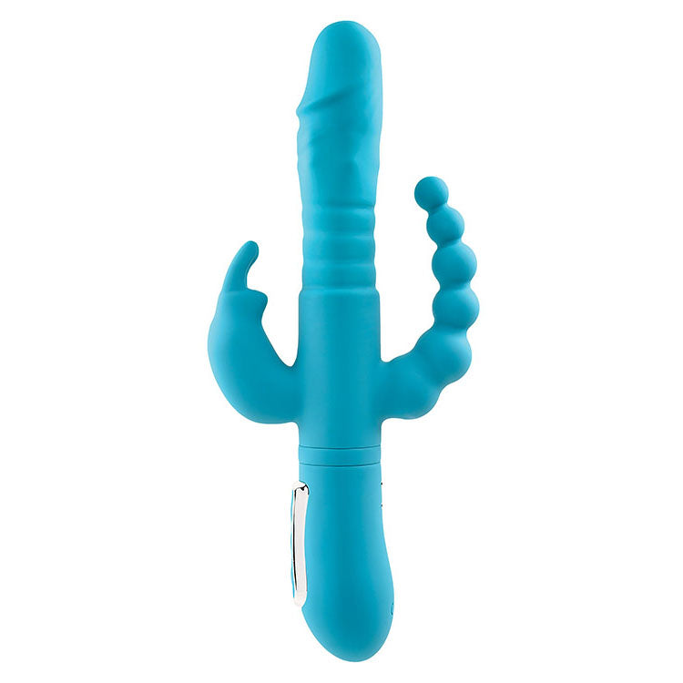 Adam & Eve Thrusting Triple Joy (Teal) – USB Rechargeable Rabbit Vibrator 25.4 cm