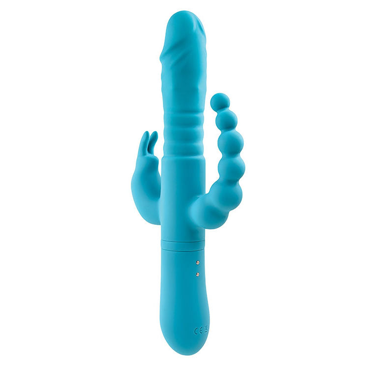 Adam & Eve Thrusting Triple Joy (Teal) – USB Rechargeable Rabbit Vibrator 25.4 cm