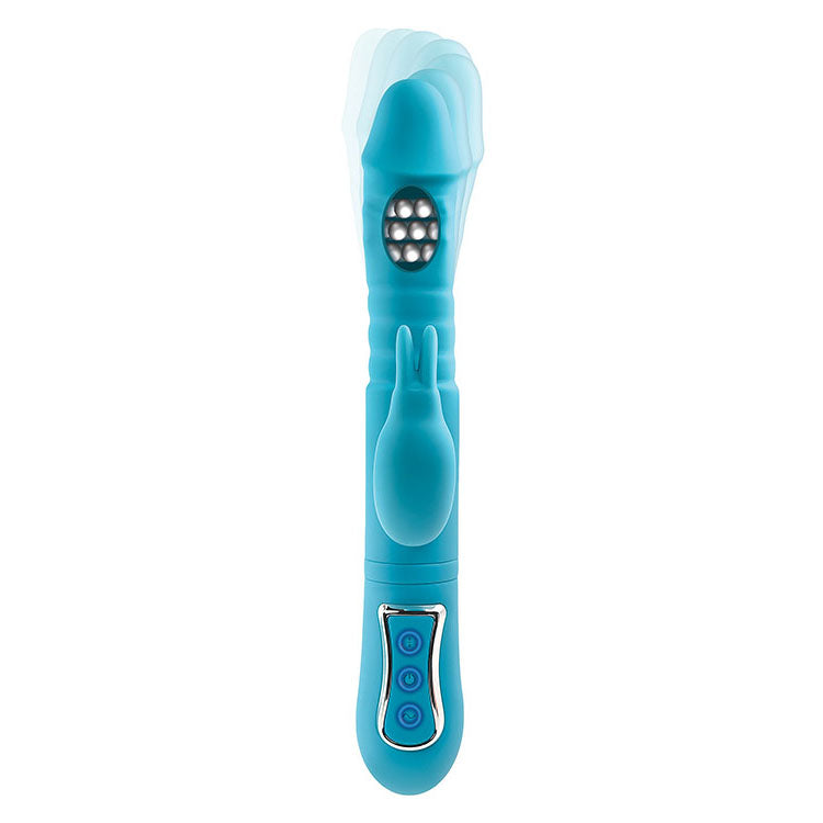 Adam & Eve Thrusting Triple Joy (Teal) – USB Rechargeable Rabbit Vibrator 25.4 cm