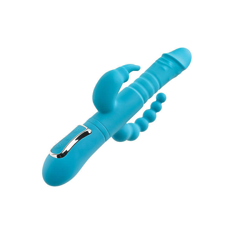 Adam & Eve Thrusting Triple Joy (Teal) – USB Rechargeable Rabbit Vibrator 25.4 cm