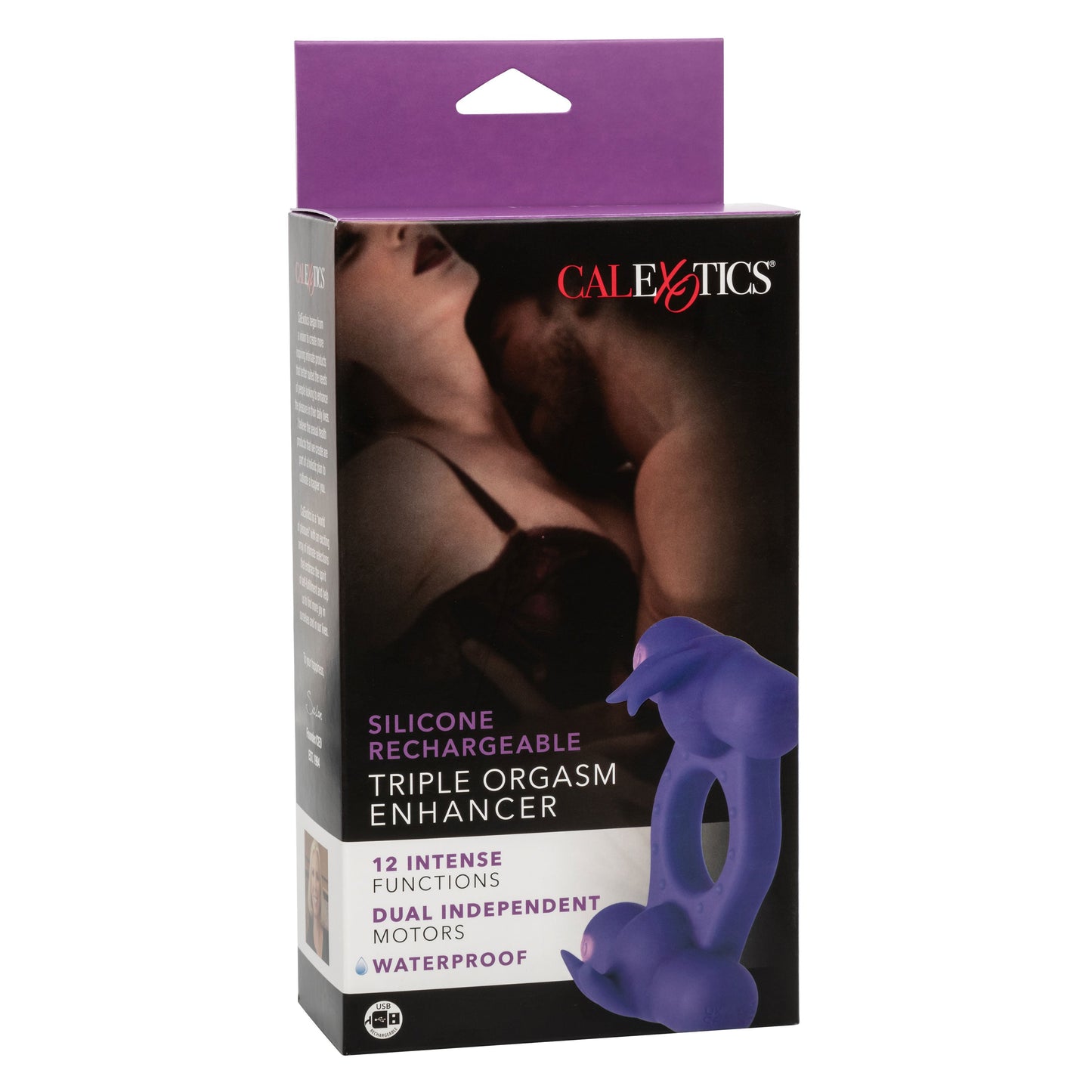 Silicone Triple Orgasm Enhancer in Purple with 12 Vibration Functions and Dual Independent Motors