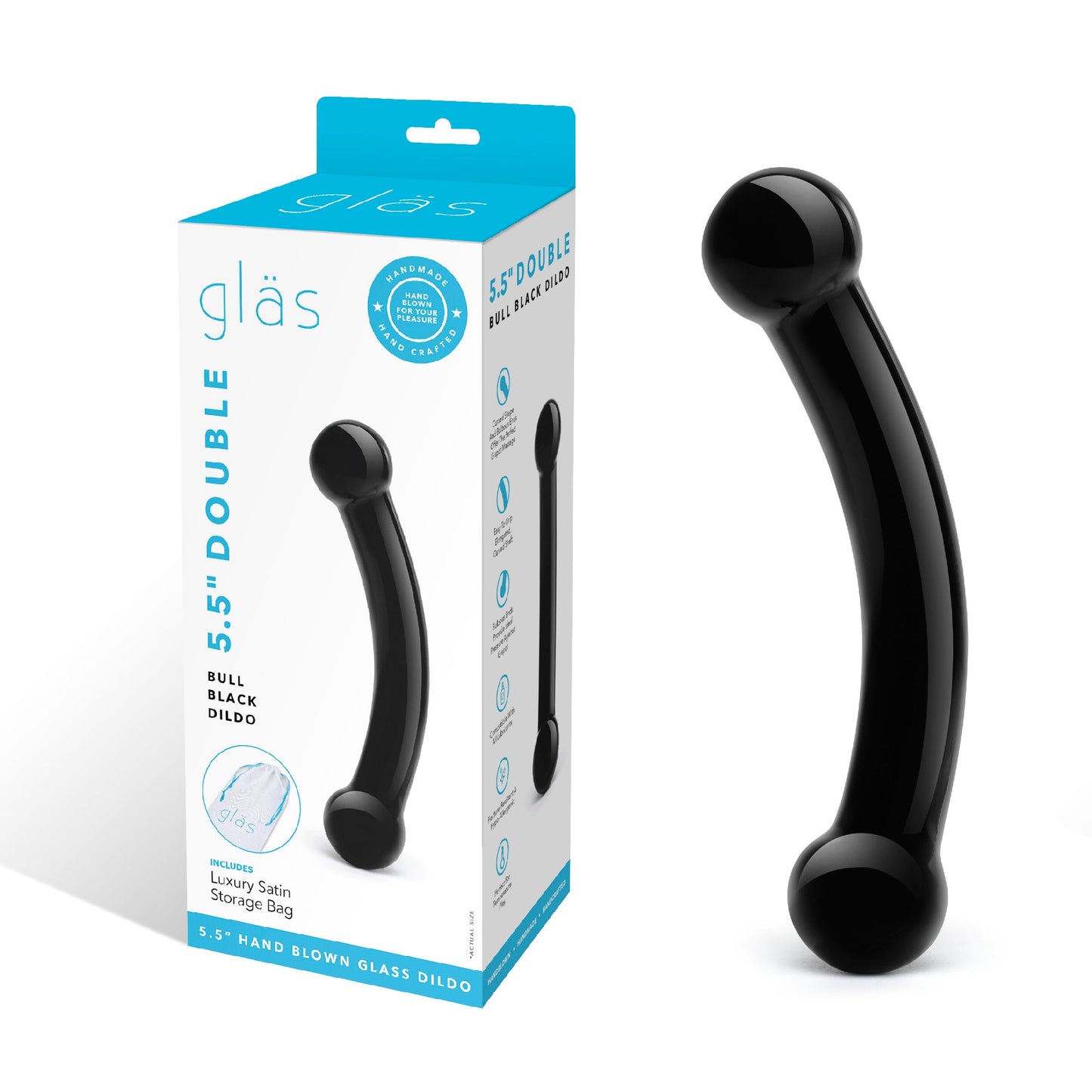 Glas 5.5 Inch Double Bull Black Glass Dildo