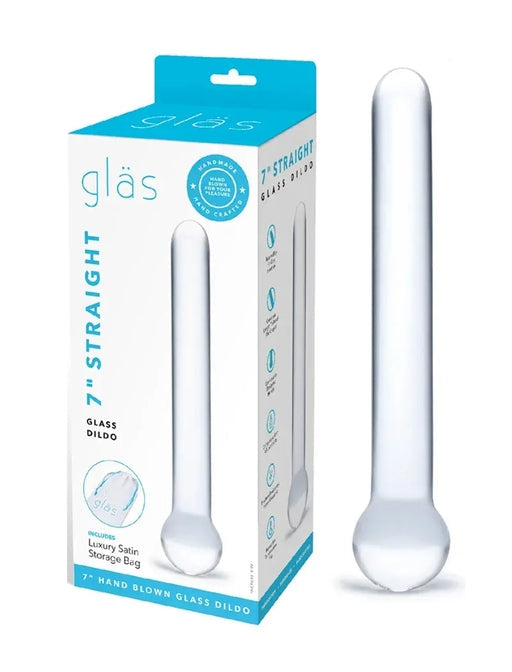 Glas 7 Inch Straight Clear Glass Dildo with Bulbous Handle and Luxury Satin Storage Bag
