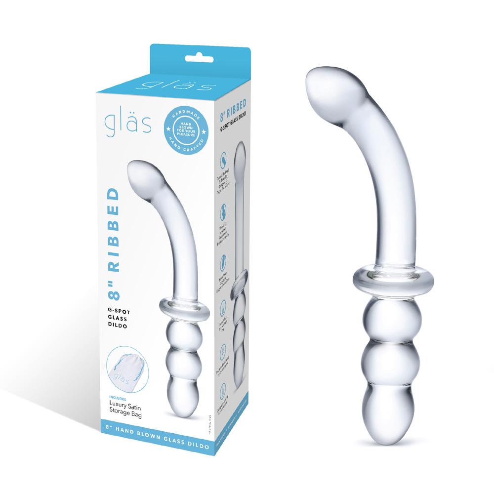 Glas 8 Inch Ribbed G-Spot Double-Ended Glass Dildo