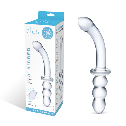 Glas 8 Inch Ribbed G-Spot Double-Ended Glass Dildo