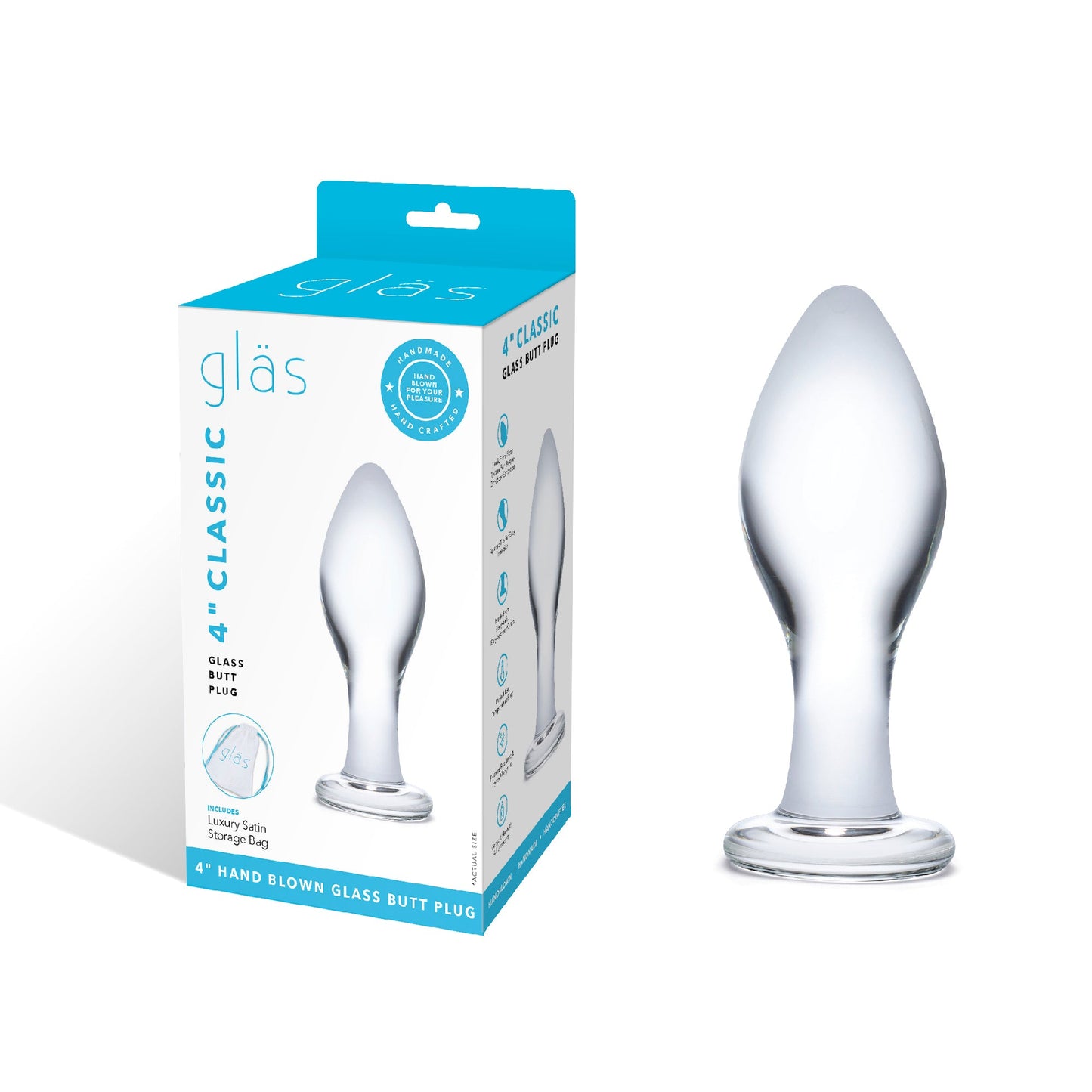 Glas 4 Inch Classic Clear Glass Butt Plug with Flared Base