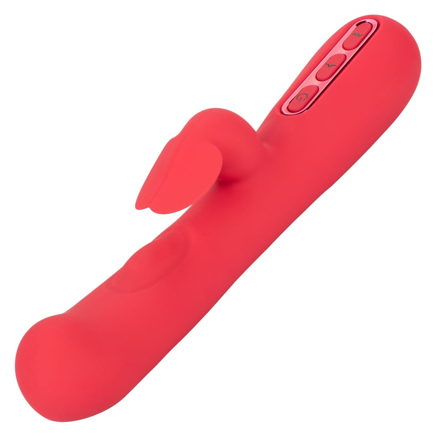 Throb Flutter Red Dual Stimulator Massager with 2x Thumping Action and 7 Vibration Functions, Silicone Waterproof Vibrator