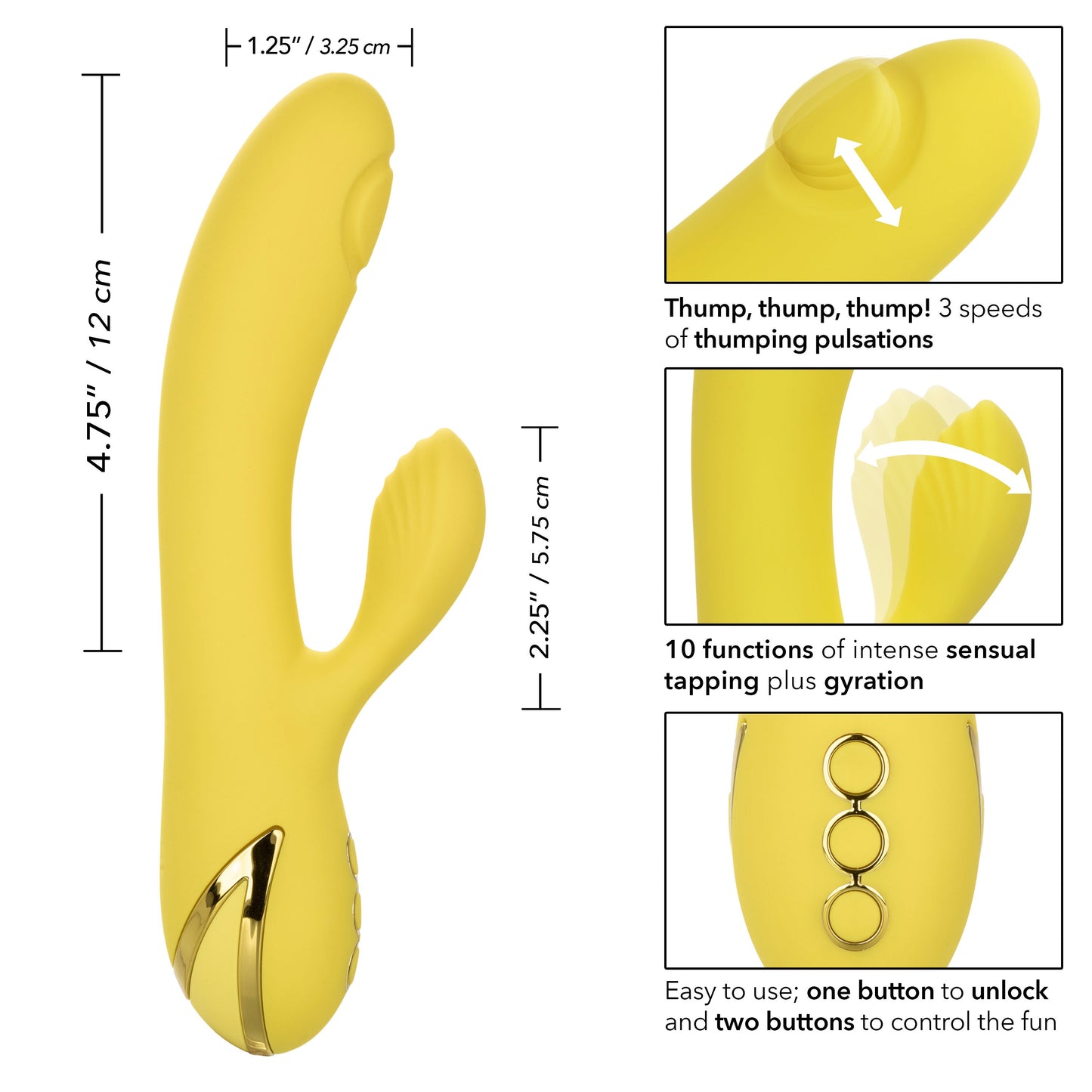 California Dreaming San Diego Seduction Yellow Silicone Dual-Action Massager with Triple Motors and 10 Functions