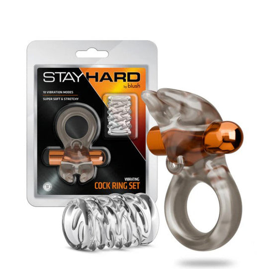 Stay Hard Vibrating Cock Ring Set With Textured Sleeve – Vibrating Cock Ring Set