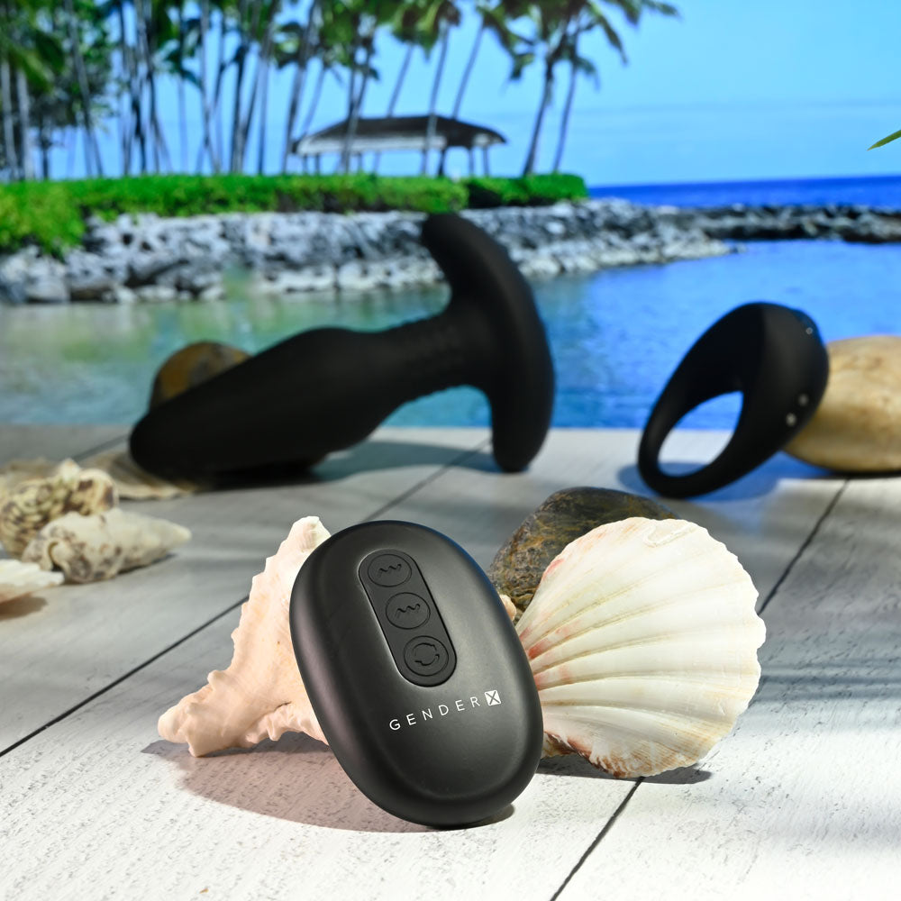Gender X Teamwork (Black) – Remote-Controlled Vibrating Plug and Ring Set