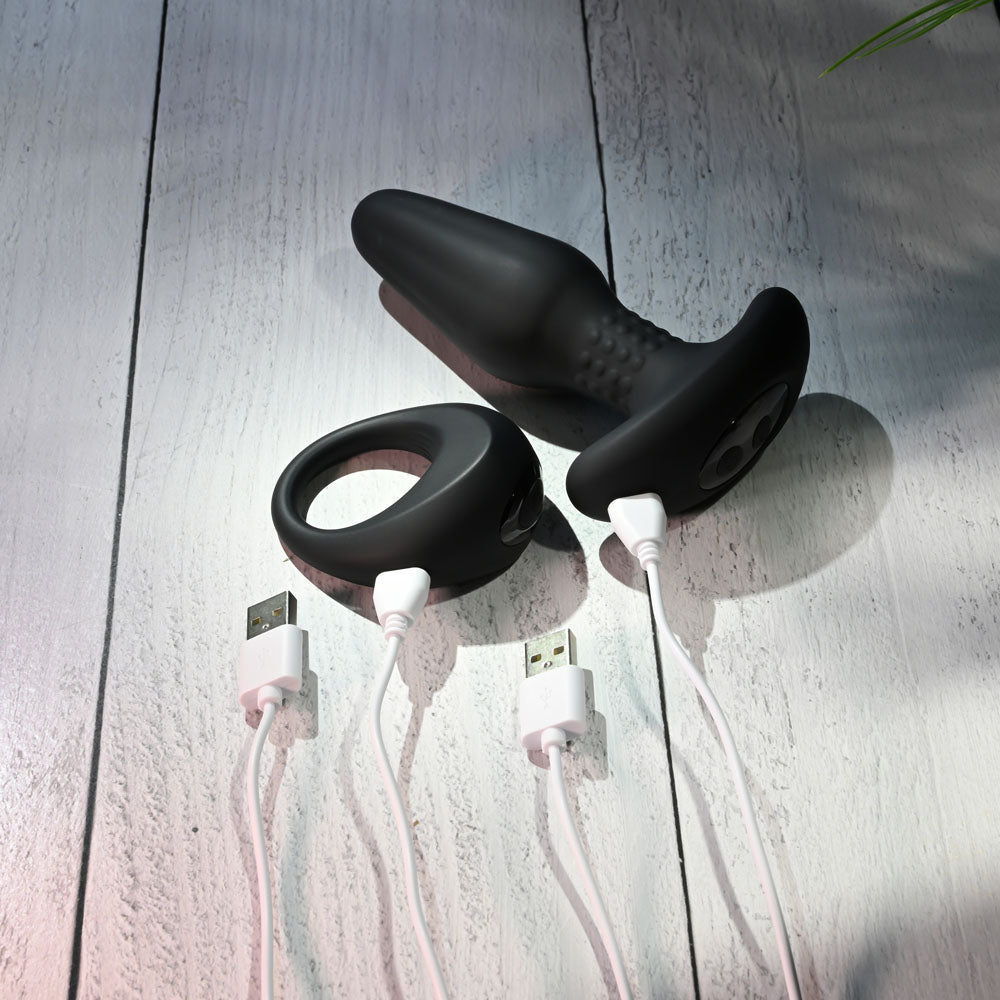Gender X Teamwork (Black) – Remote-Controlled Vibrating Plug and Ring Set