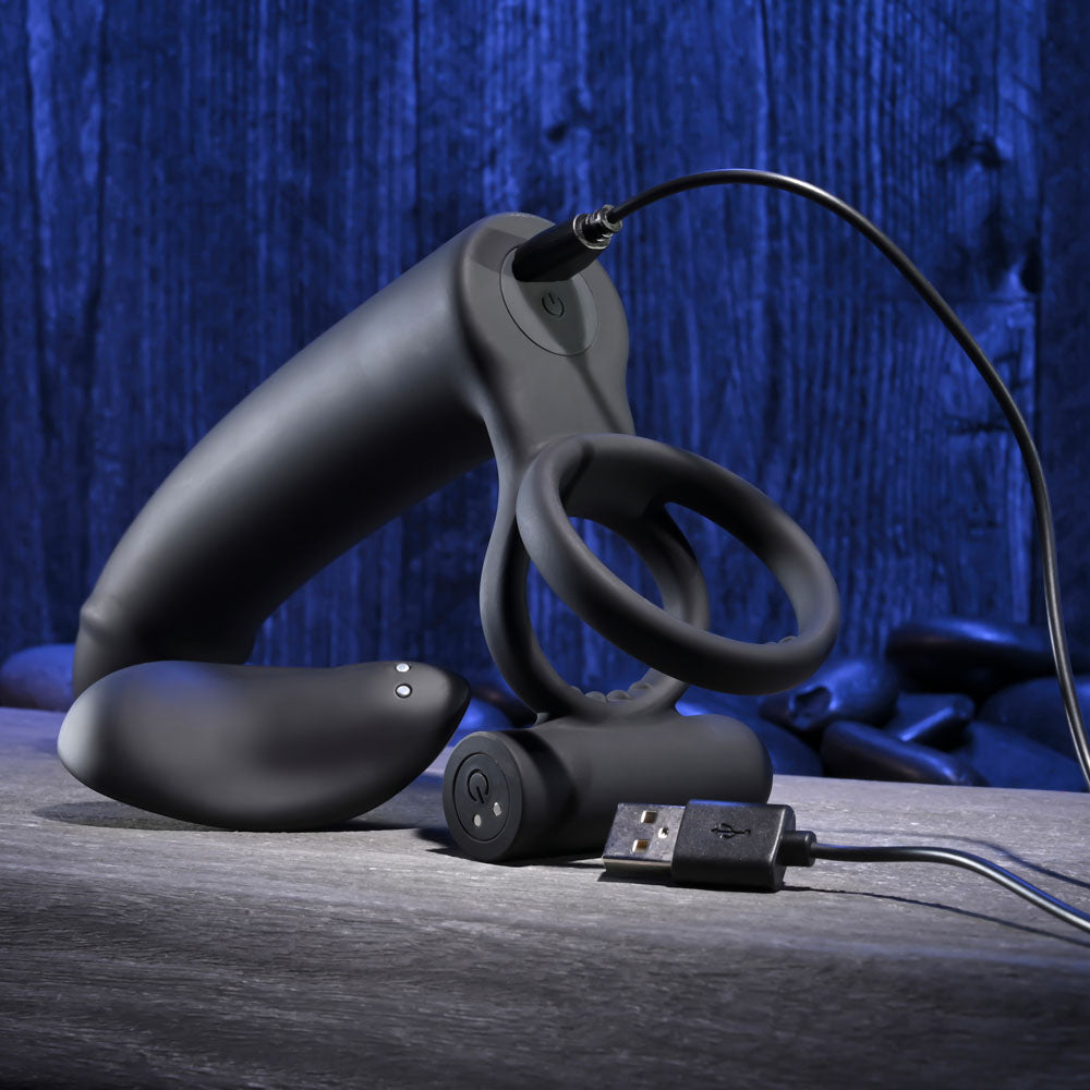 Gender X Full Swing Vibrating Cock Ring with Double Penetrator Dildo Black
