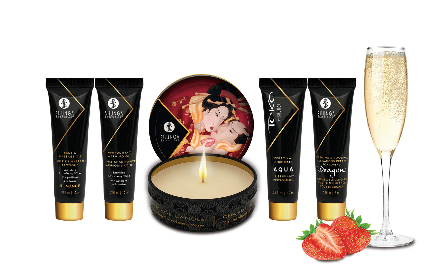 Geisha's Secrets Intimacy Gift Set with Sparkling Strawberry Wine