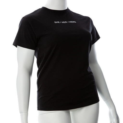 Gender Fluid Pronoun She Tee Shirt Small Black 100% Cotton Embroidered She Her Hers Tee