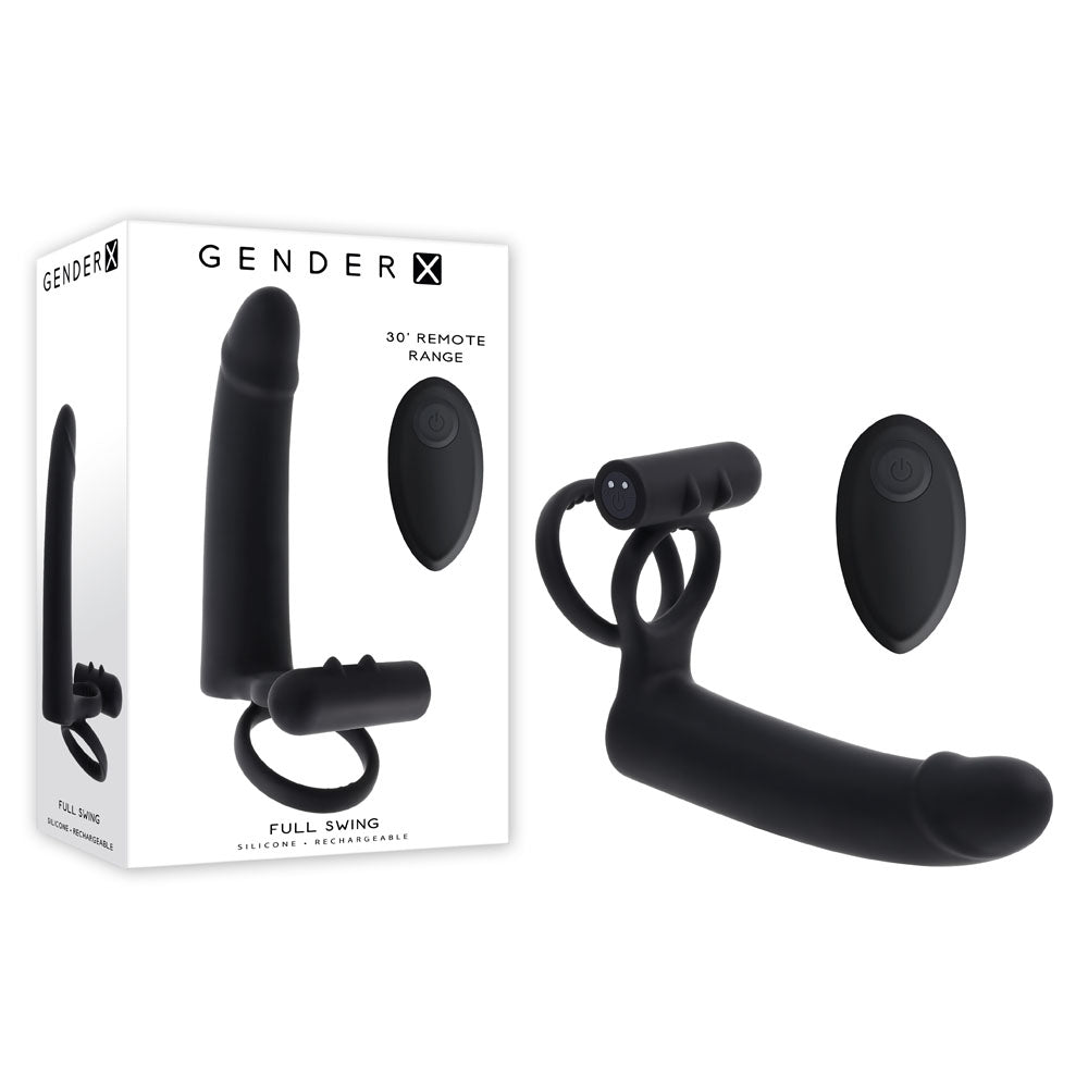 Gender X Full Swing Vibrating Cock Ring with Double Penetrator Dildo Black