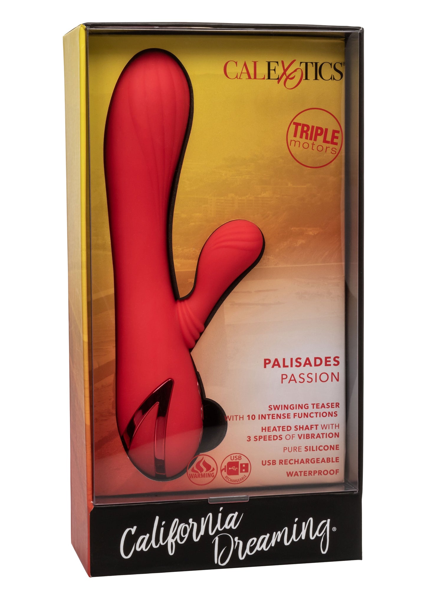 California Dreaming Palisades Passion Red Silicone Heated Massager with Swinging Teaser and Triple Motor Vibrations