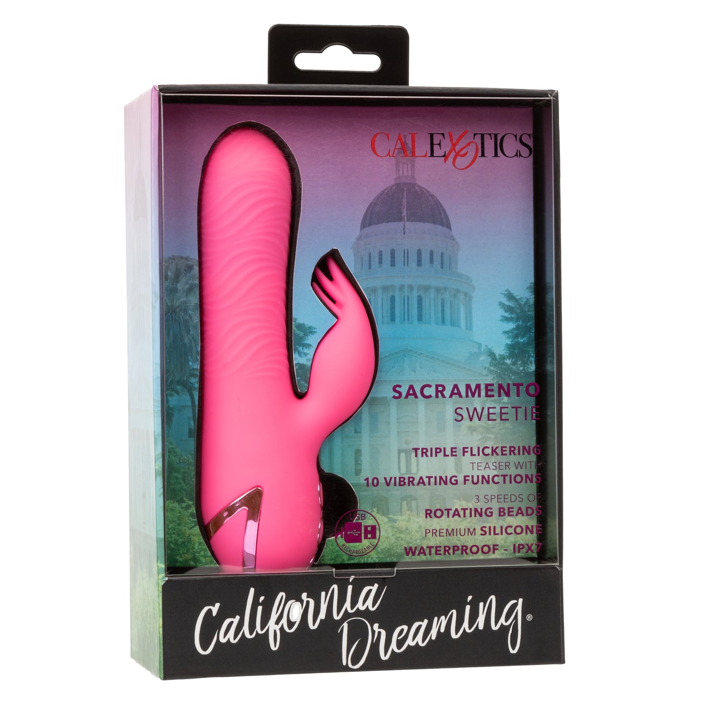 California Dreaming Sacramento Sweetie Pink Dual Stimulator with Rotating Beads and 10 Vibration Modes