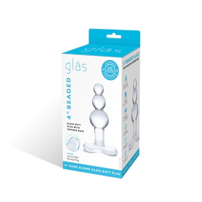 Glas 4 Inch Clear Beaded Butt Plug with Tapered Base