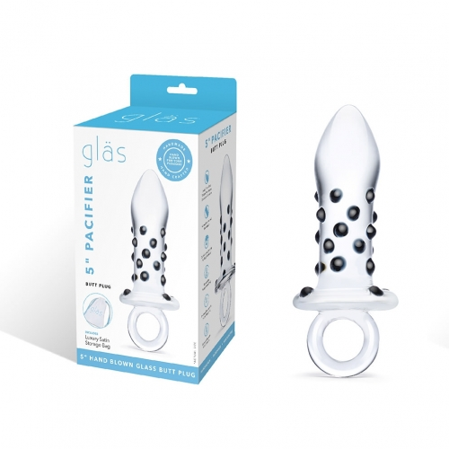 Glas 5 Inch Clear Glass Pacifier Butt Plug with Tinted Nubs and Easy Grip Handle