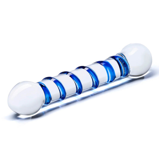 Glas 6.5 Inch Spiral Dildo with Blue Swirls