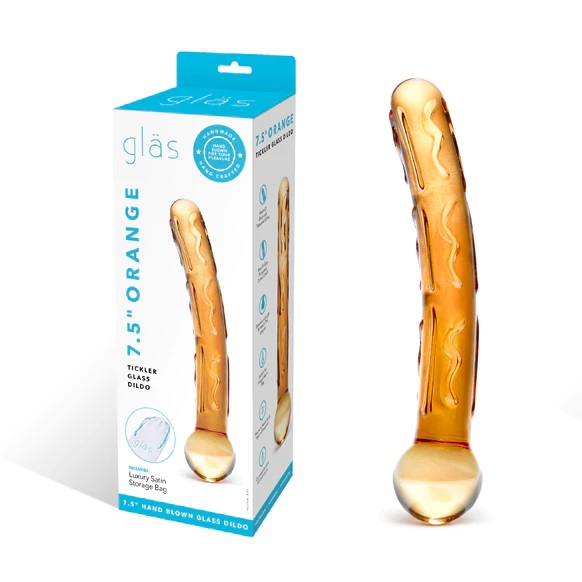 Glas 7.5 Inch Orange Tickler Textured Glass Dildo with Easy Grip Base